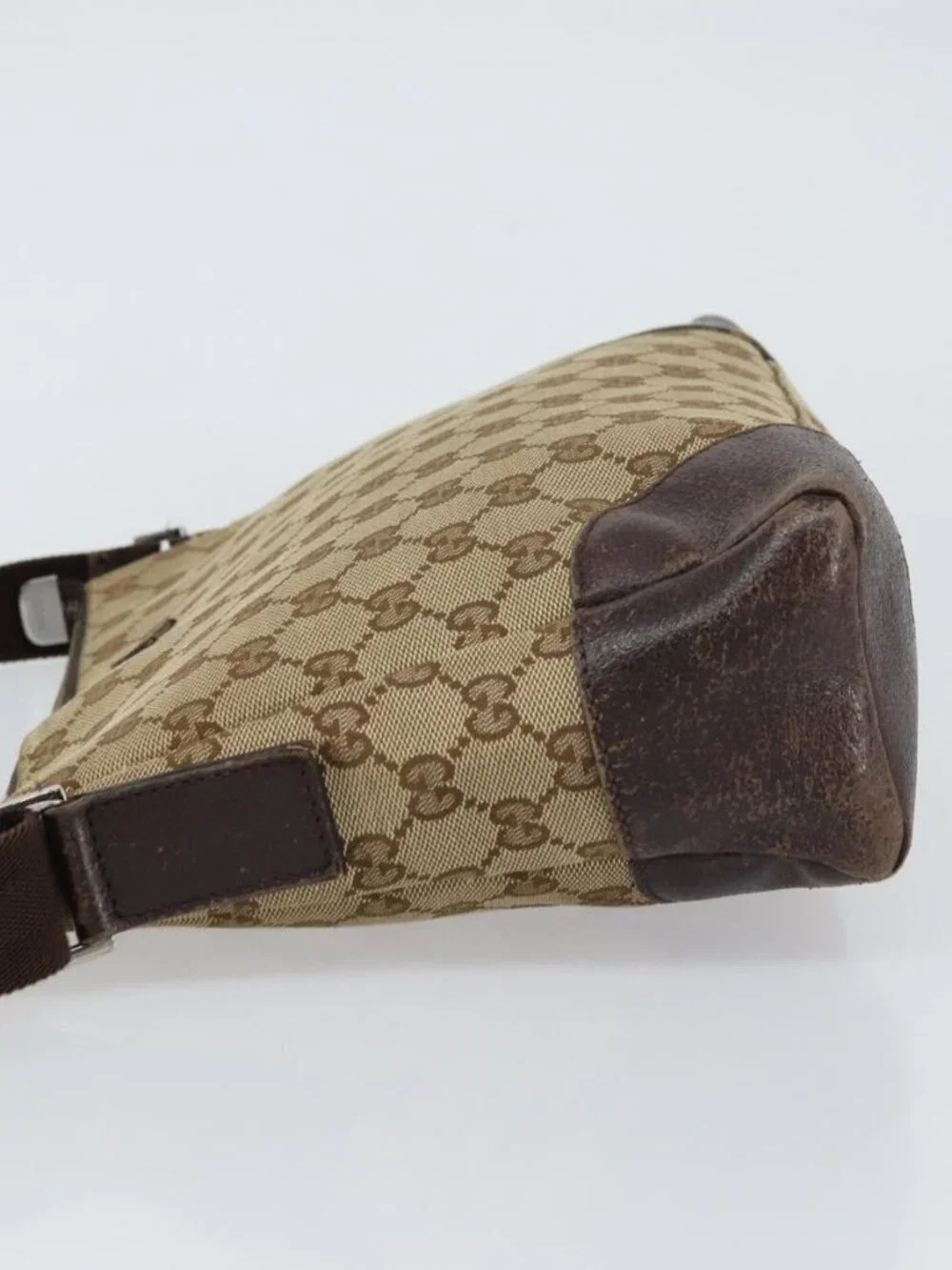 GUCCI GG Canvas Shoulder Bag Beige Silver 114273 Auth 157746